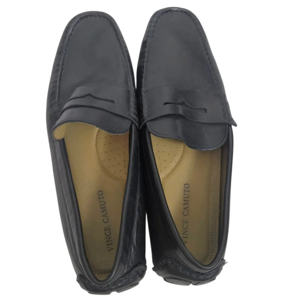 Vince Camuto Mens Black Leather Slip-On Penny Loafers